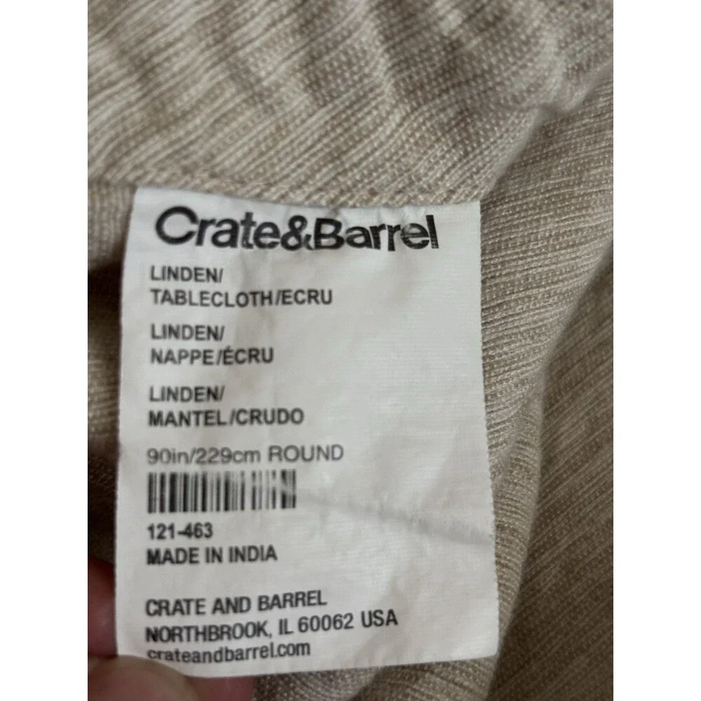 Crate & Barrel Linden Round Tablecloth 90 Inch Ecru Cotton Blend